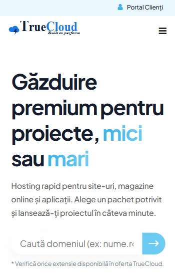 Pagina principală TrueCloud afișată pe telefon