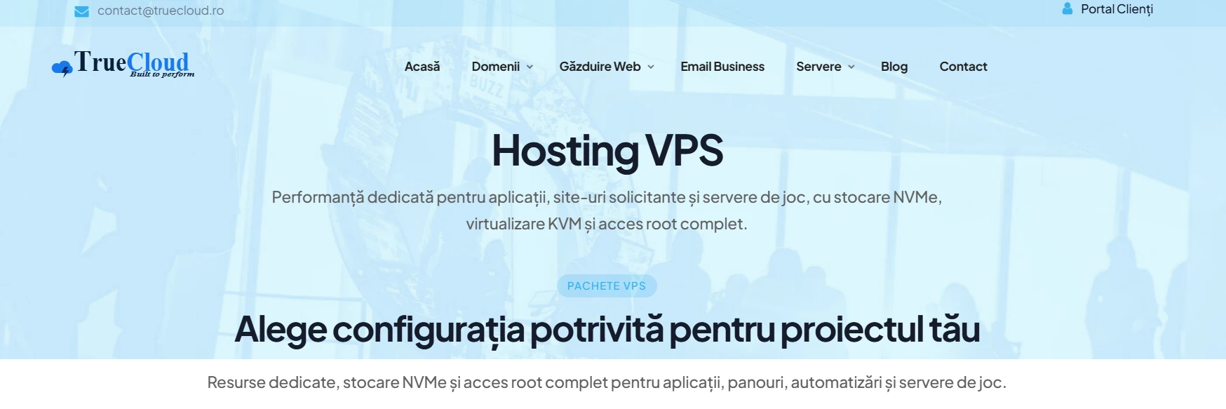 Pagina de servere VPS de pe site-ul TrueCloud
