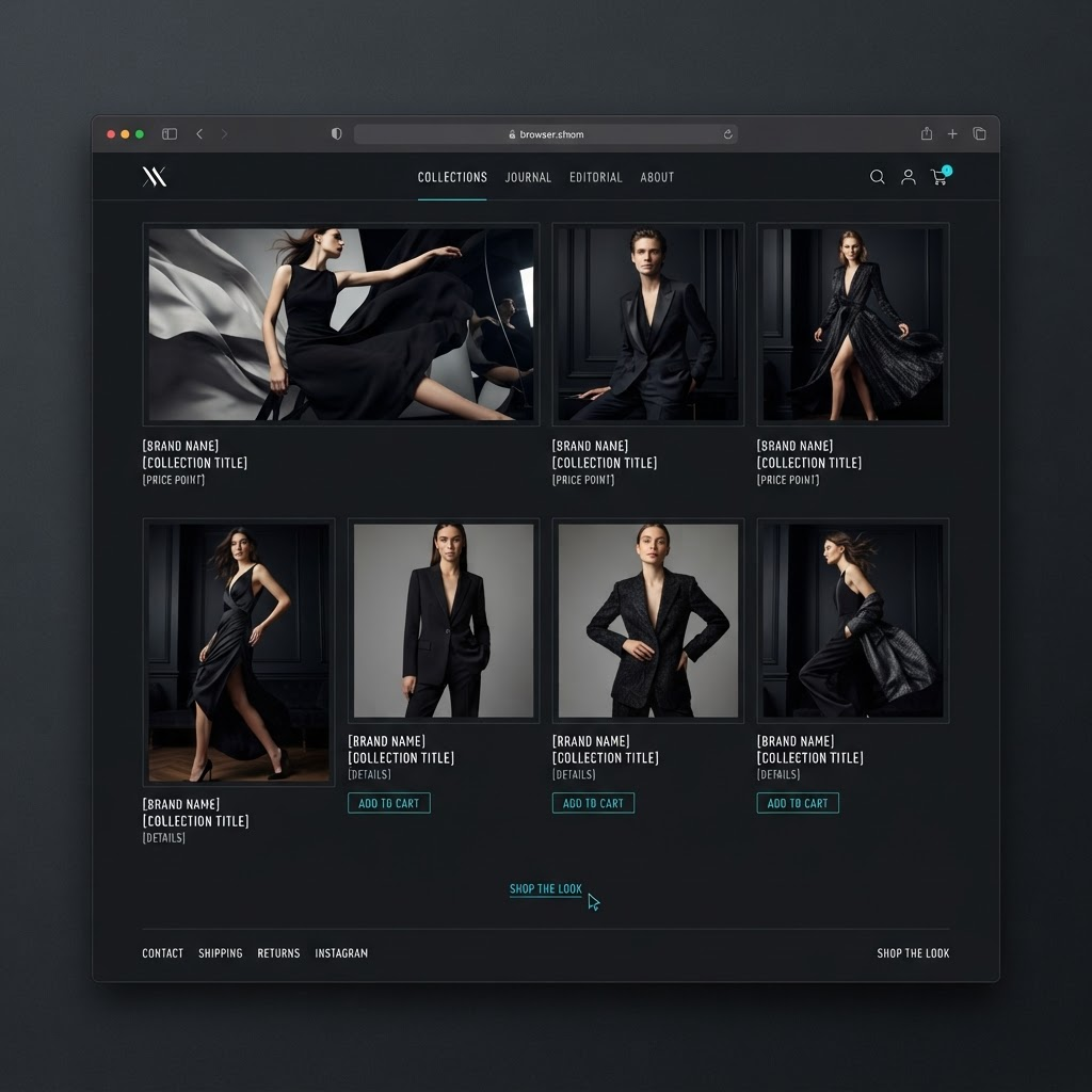Concept de design WebNex pentru un magazin online de modă, cu grilă editorială de produse