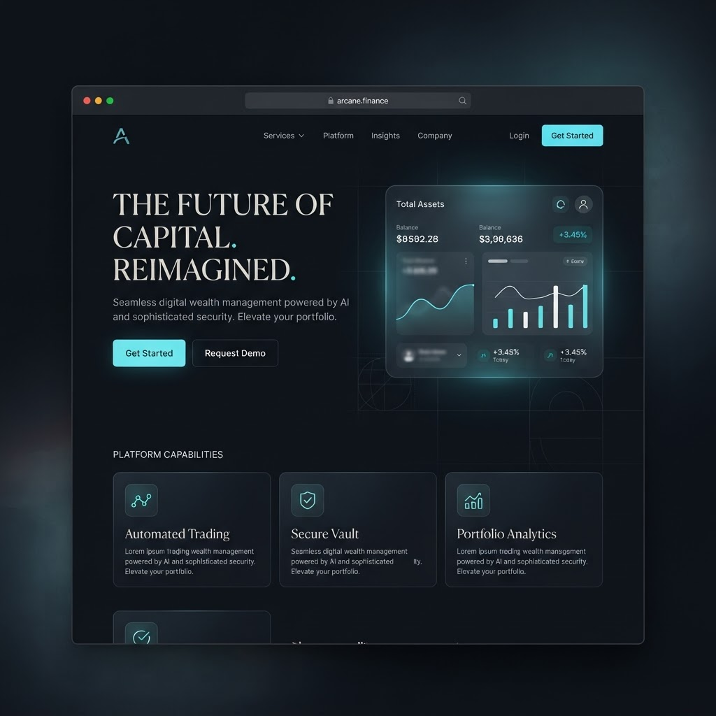 Concept de design WebNex pentru o platformă financiară, cu panou de date și grafice